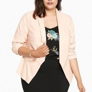 Torrid Womens Pale Blush Pink Open Front Shawl Collar Blazer Jacket Plus Size 2